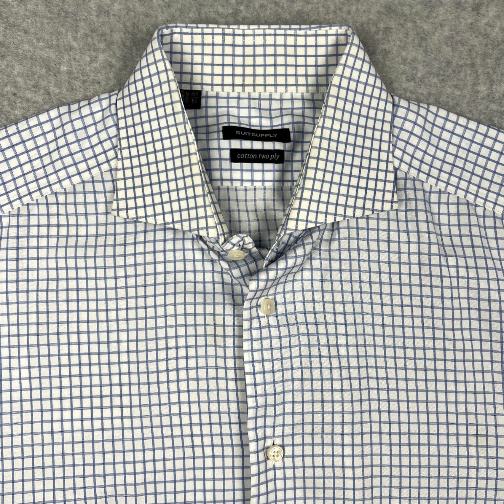 Suitsupply Suitsupply Shirt Mens 16 / 41 Blue White Plaid Cotton Long Sleeve Button Size US L / EU 52-54 / 3 - 2 Thumbnail