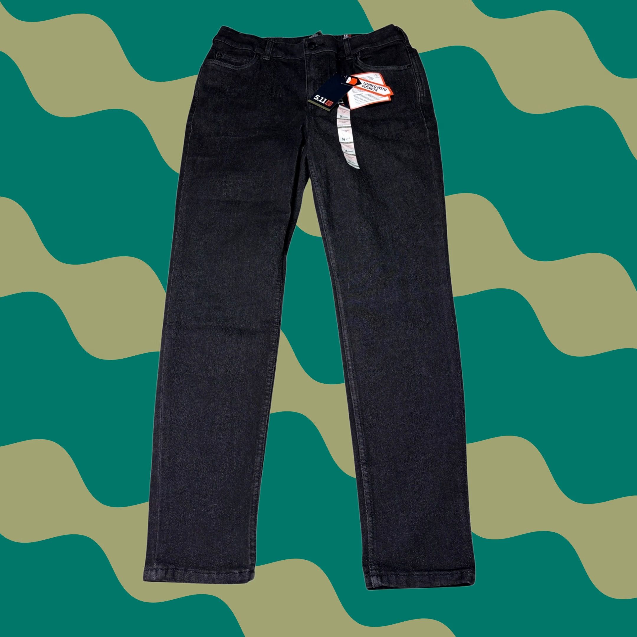 Vintage NWT 5.11 Tactical Britta Skinny Denim Jeans Washed Black Womens 14R W31 L30 Size 36" / US 14 / IT 50 - 1 Thumbnail