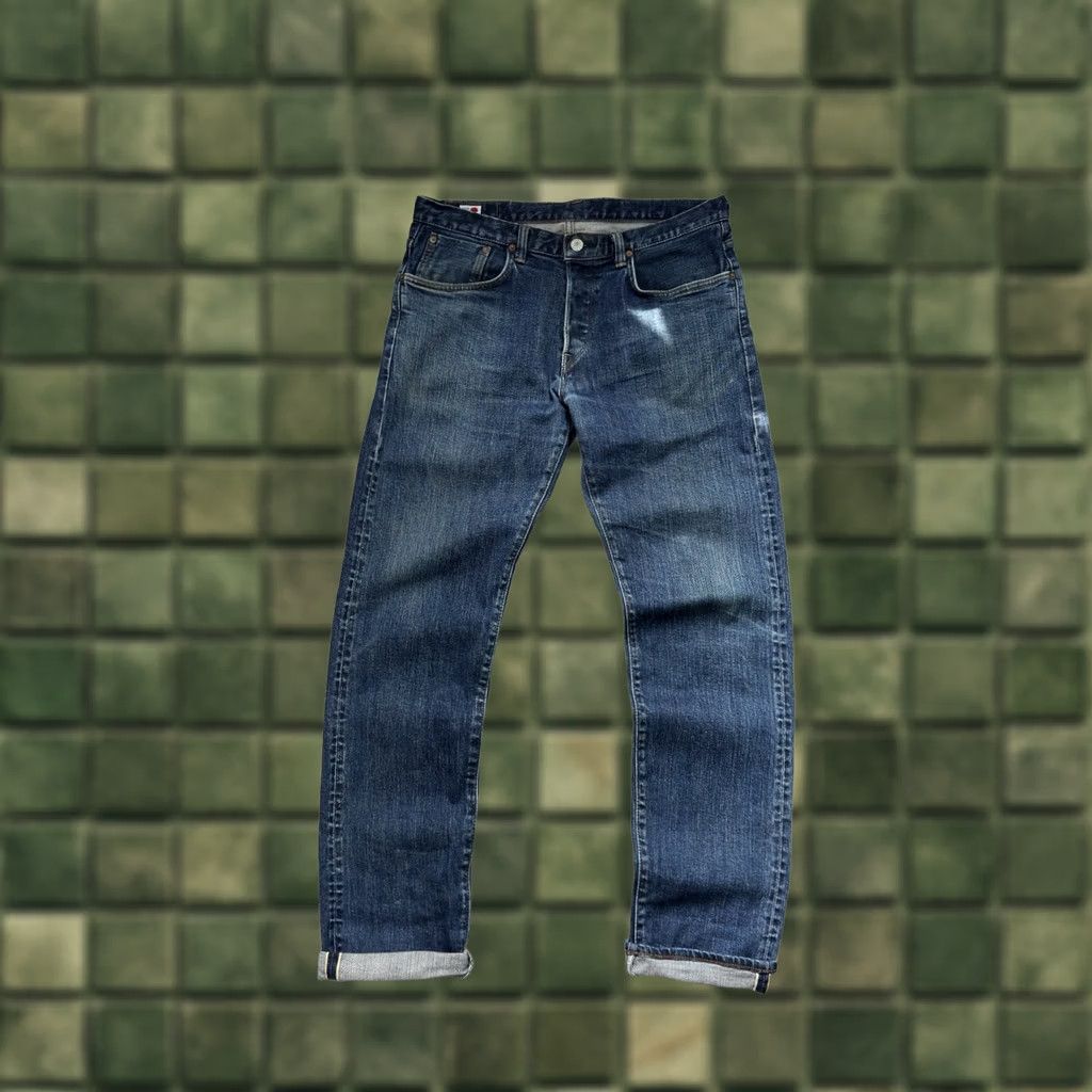 Edwin VINTAGE Edwin Jeans Men Size M 32x32 Selvedge Blue Denim Straight 90s USA Japan Edvin Jeans Streetwear Casual Designer Size US 31 - 1 Thumbnail