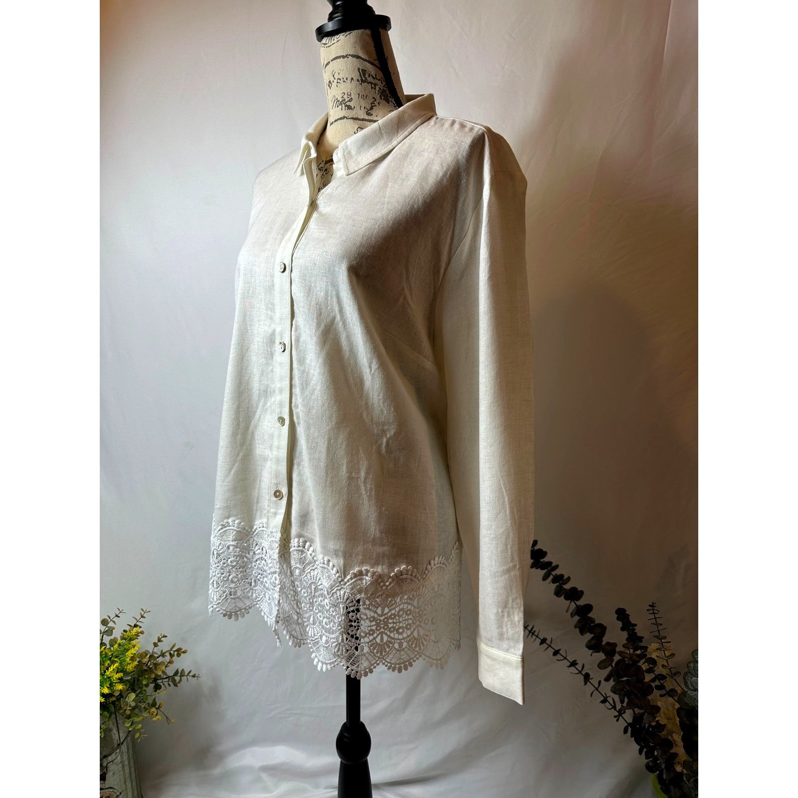 Other Susan Graver Cross-Dyed Linen Blend Button Shirt Cream M Size M / US 6-8 / IT 42-44 - 10 Thumbnail