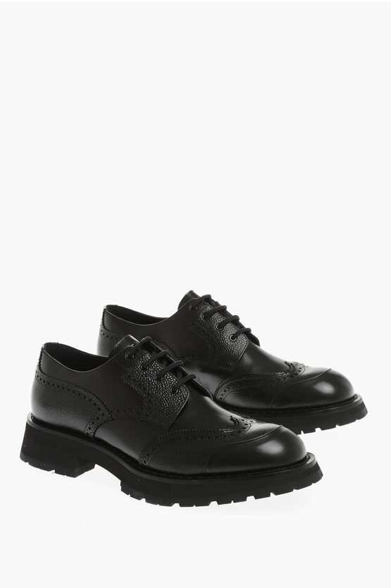 image of Alexander Mcqueen Leather Derby With Brogues Details Shoes in Black, Men's (Size 9)