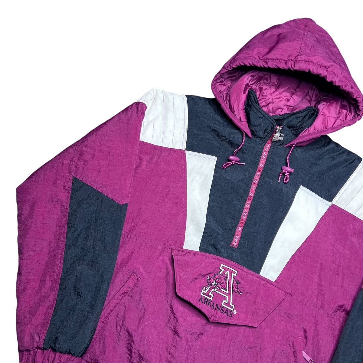 Starter 90s NCAA Arkansas Razorbacks Starter 1/2 Zip Hooded Jacket Size US XL / EU 56 / 4 - 18 Thumbnail