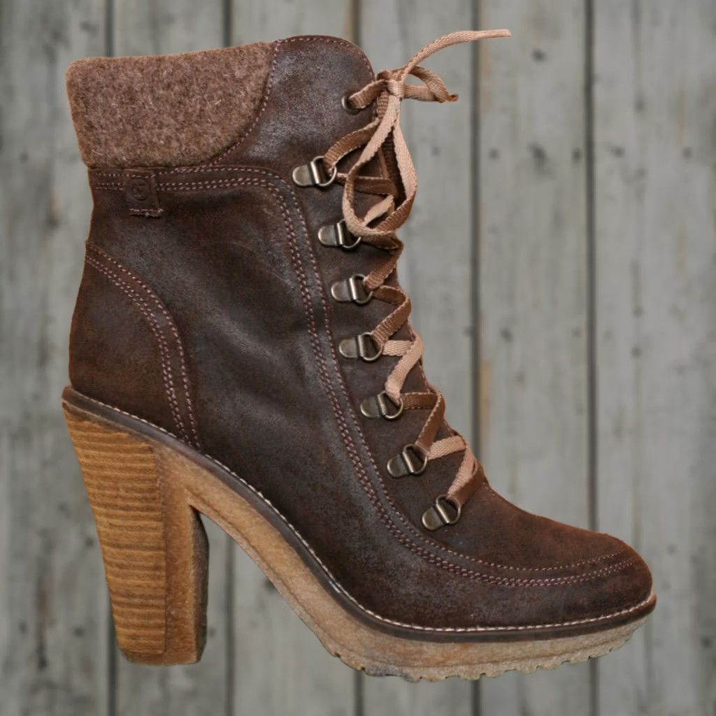 Vintage SIXTYSEVEN Brown Waxed Suede Ankle Boots w/4.5" Heels EUR 40 ≈ US 8 Women Boots Suede Ankle Lace Up Zip 4 in & Higher Size US 9 / IT 39 - 1 Thumbnail