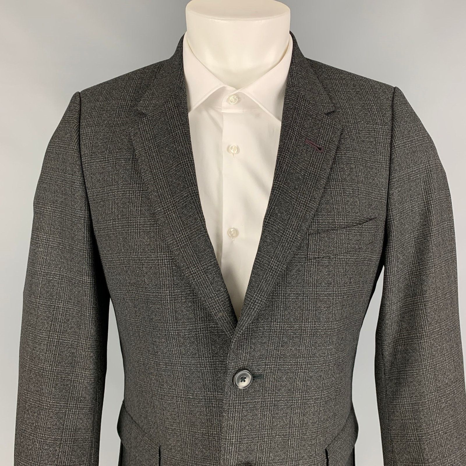 Paul Smith Size 40 Charcoal Black Plaid Wool Notch Lapel Sport Coat Size 40R - 2 Thumbnail