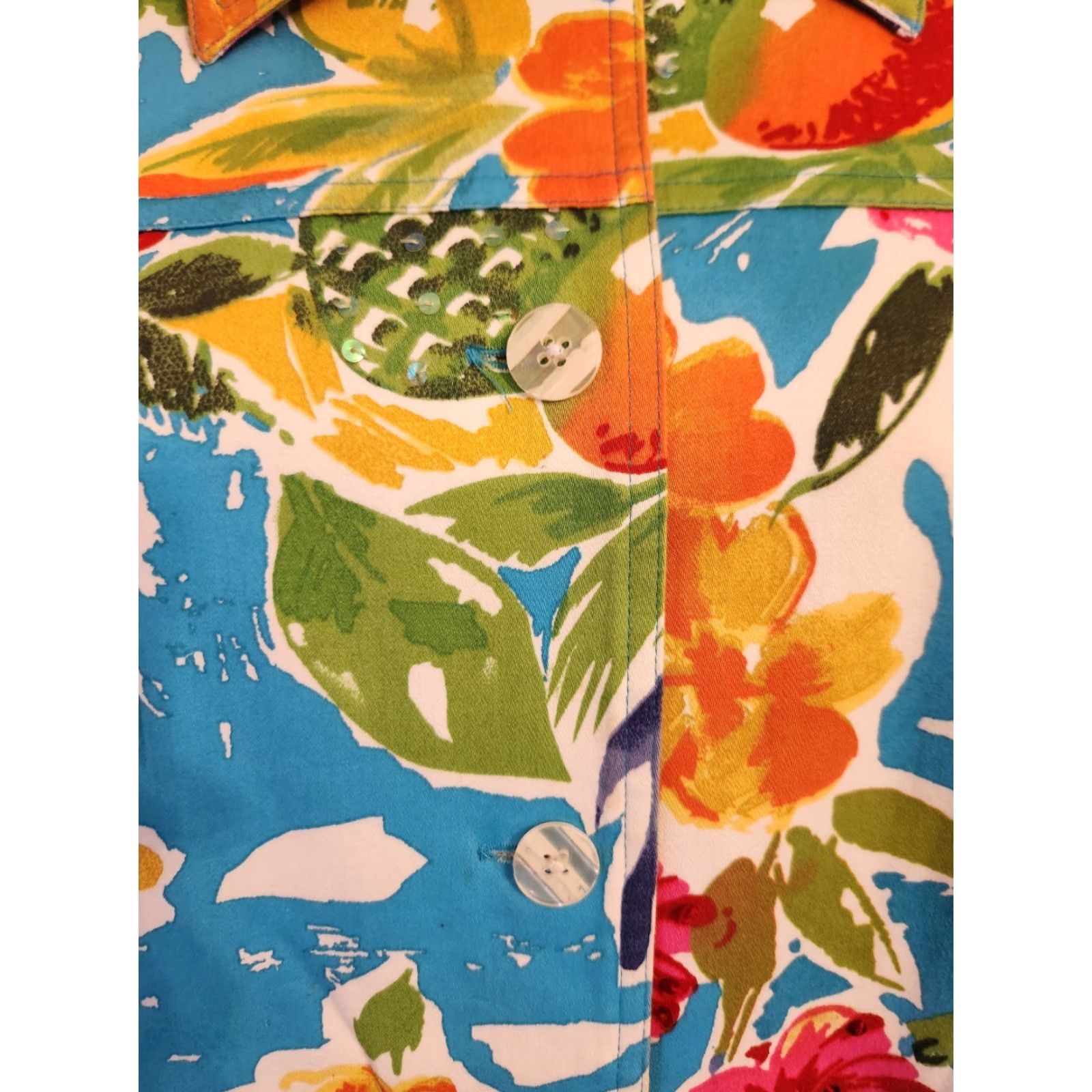 Laura Ashley Laura Ashley Jacket Womens Medium Multi-Color Tropical Floral Sequin All Seasons Casual Button Long Sleeve Regular Fit Cotton Blend Size M / US 6-8 / IT 42-44 - 3 Thumbnail