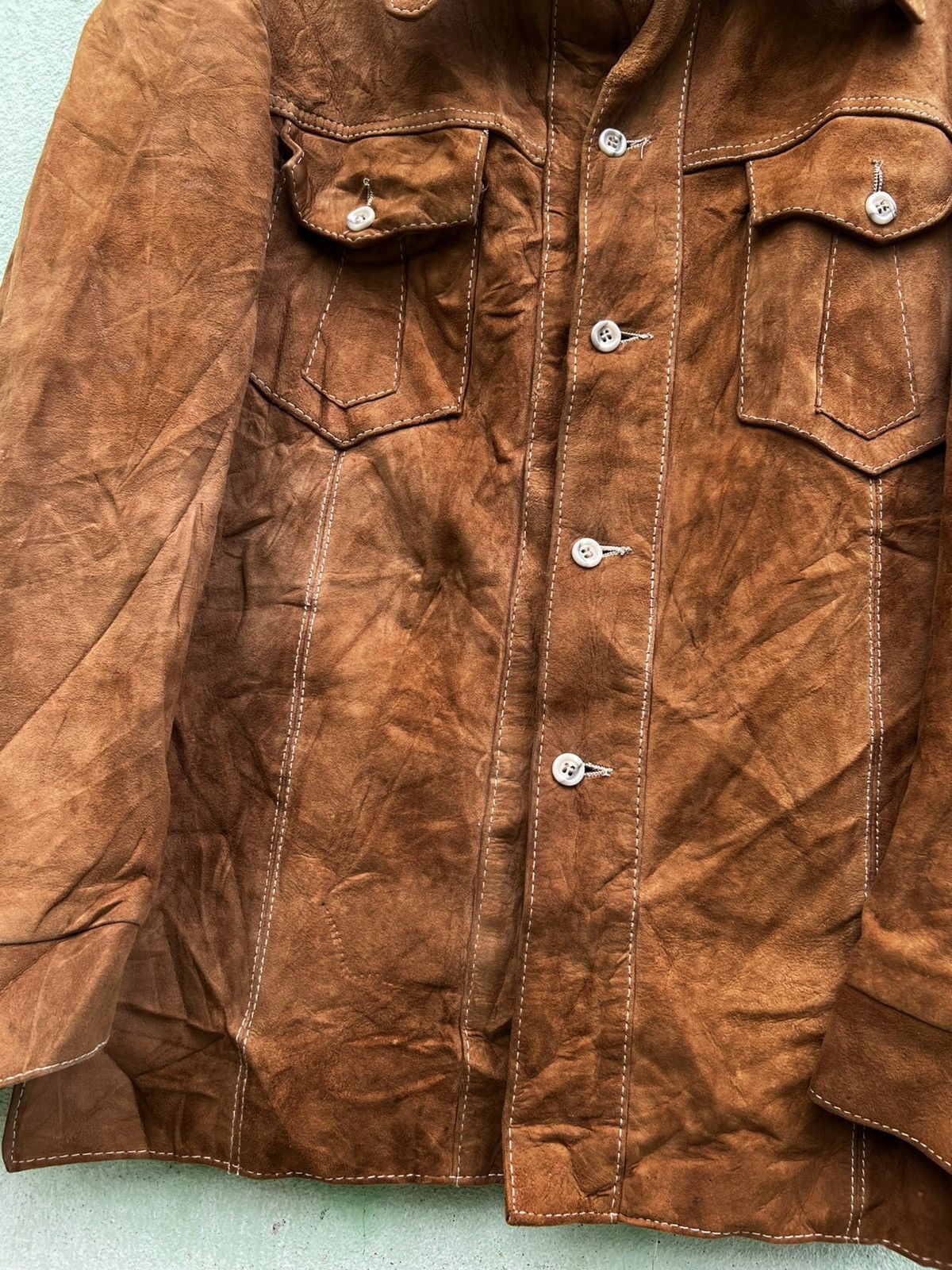 Leather Vintage 70s German Suede Leather Safari Jacket Brown Size US M / EU 48-50 / 2 - 6 Thumbnail
