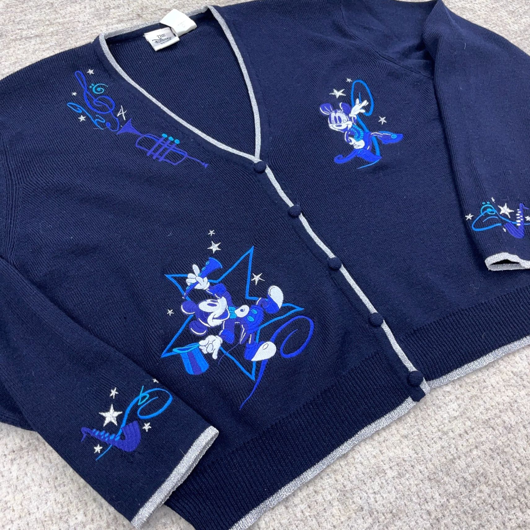 Disney VINTAGE Disney Cardigan Sweater Women L Merino Wool Mickey Minnie Music Geometric DK Bohemian Fall/Winter 90s Womens Size L / US 10 / IT 46 - 2 Thumbnail
