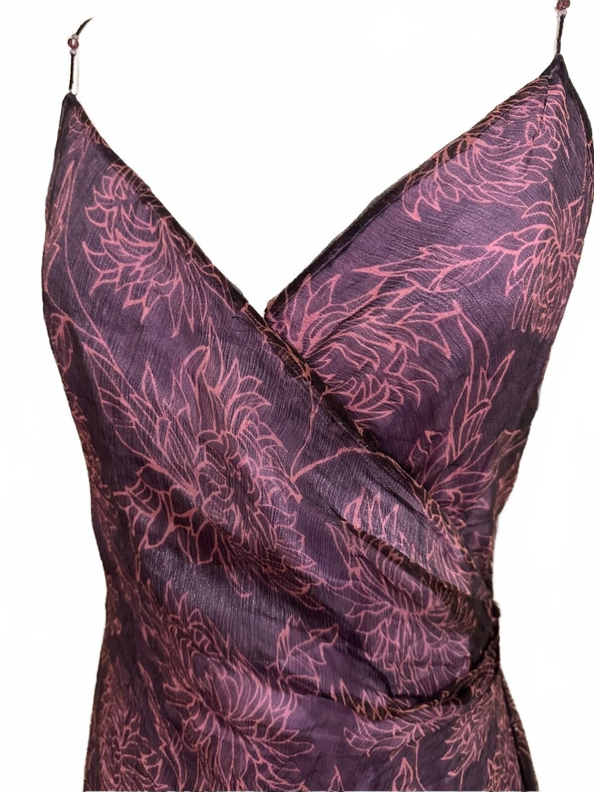 Other Y2K Vintage Purple Floral Asymmetric Beaded Strap Slip Dress Size M / US 6-8 / IT 42-44 - 4 Thumbnail