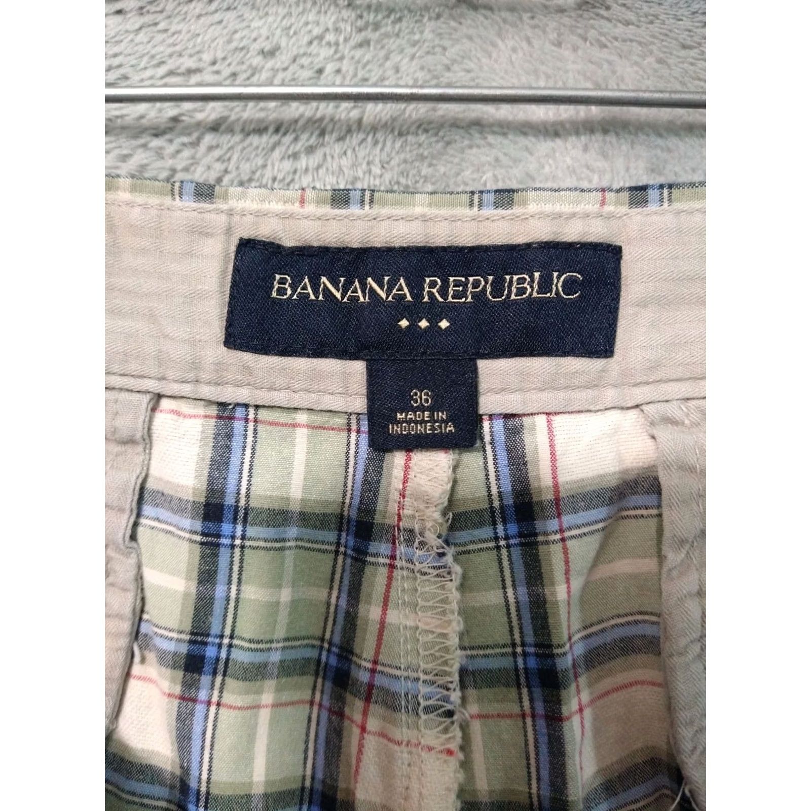 Banana Republic Banana Republic Shorts Mens 36 Bermuda Flat Front Cotton Casual Plaid Green Size US 36 / EU 52 - 7 Thumbnail