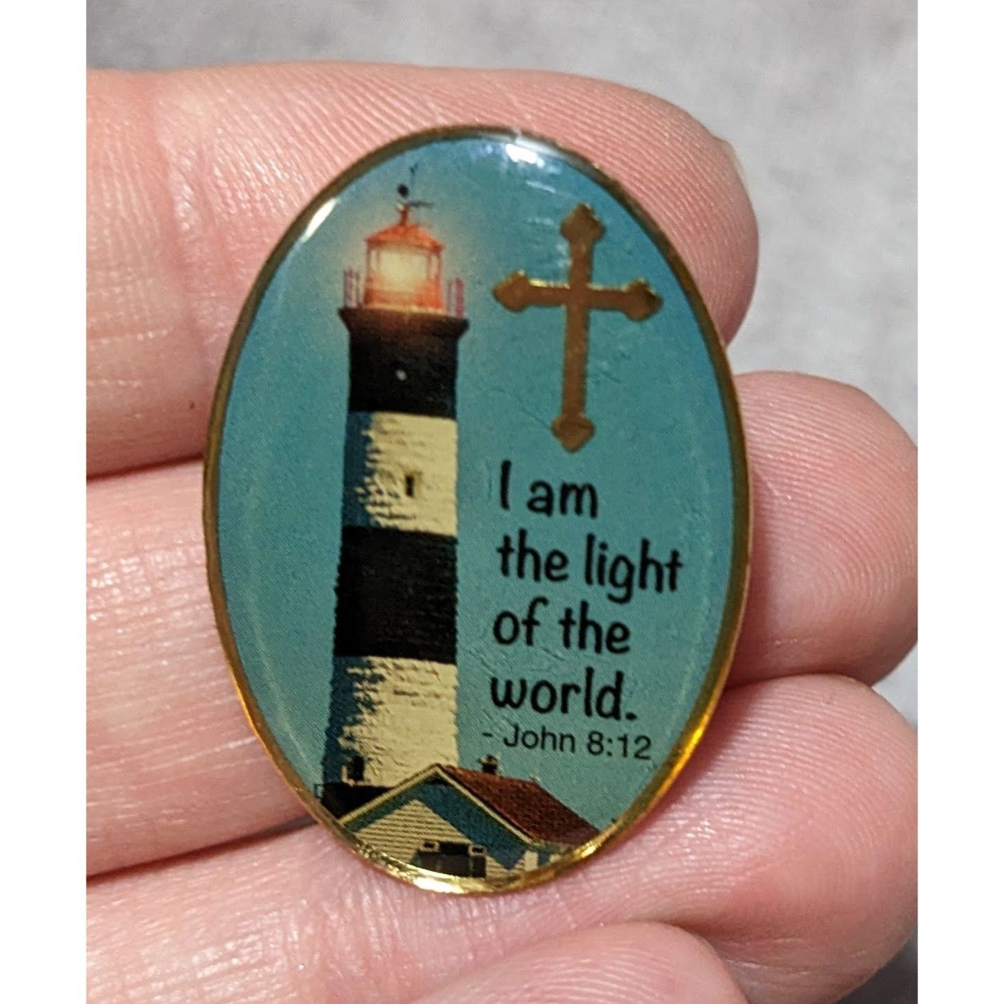 Other Light House Religious Themed Blue And Gold Lapel Pin Size ONE SIZE - 5 Thumbnail