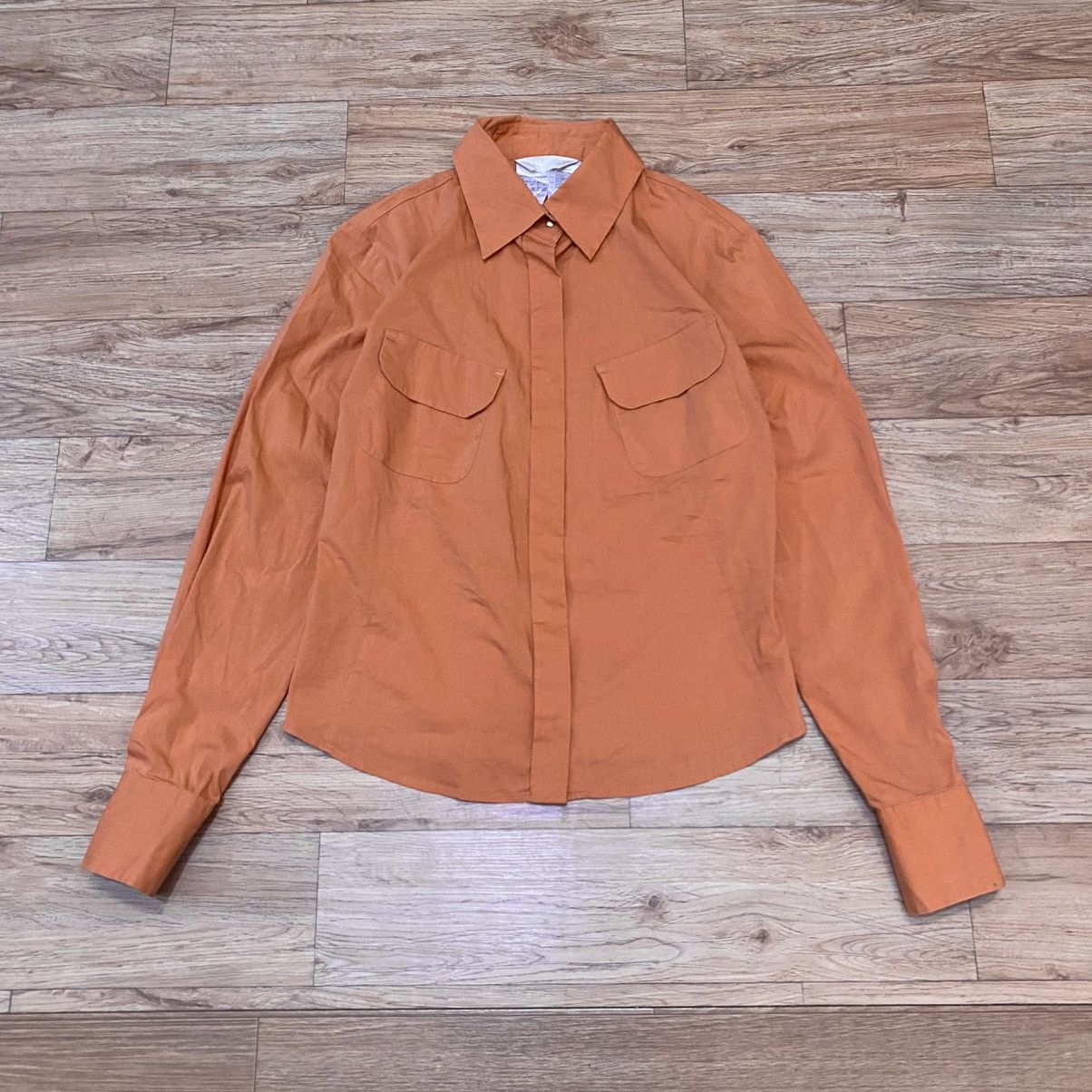 Max Mara S Max Mara Lycra luxury Style Orange Snap Button Up Bluses Size S / US 4 / IT 40 - 1 Thumbnail