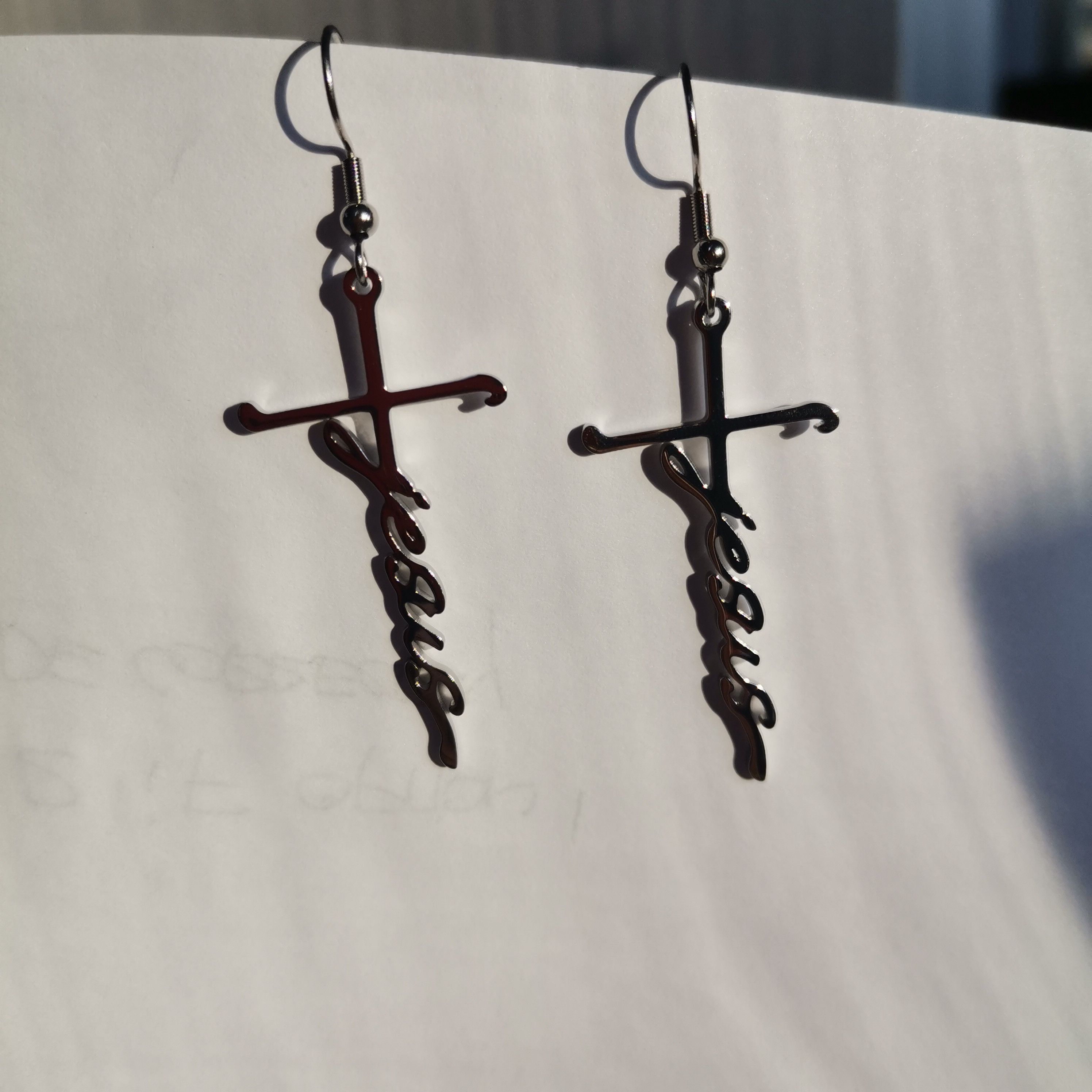 Other Silver Jesus Cross Earrings Christian Religious Jewelry Gift Size ONE SIZE - 6 Thumbnail