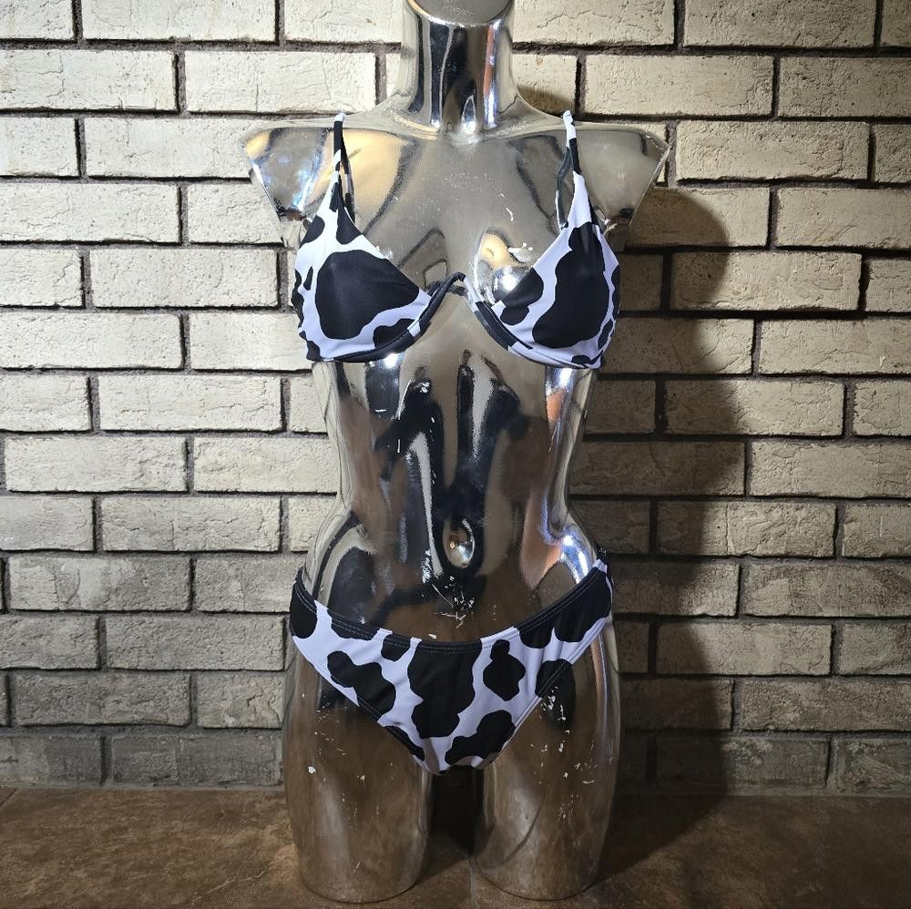 Designer Black White Cow Printed Bikini Set Size ONE SIZE - 1 Thumbnail