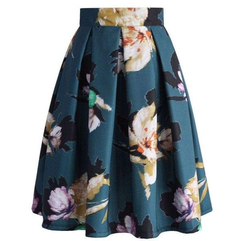 The Unbranded Brand Chicwish Women’s L Floral High Waisted Pleated Teal Skirt Size 30" / US 8 / IT 44 - 3 Thumbnail