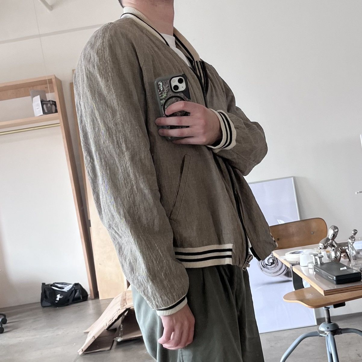 Haider Ackermann SS12 Haider Ackermann Linen Houndstooth Bomber Size US XL / EU 56 / 4 - 11 Thumbnail