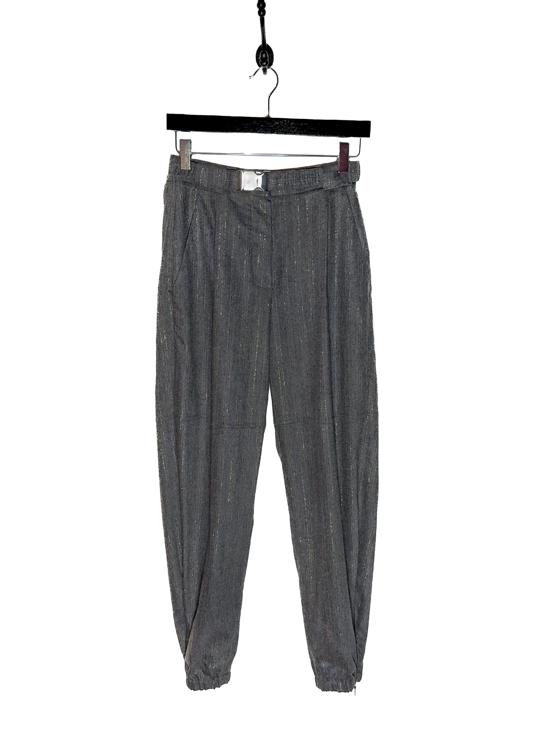 Brunello Cucinelli Brunello Cucinelli Grey Metallic Pinstripe Elastic Trousers Size 26" / US 2 / IT 38 - 1 Thumbnail