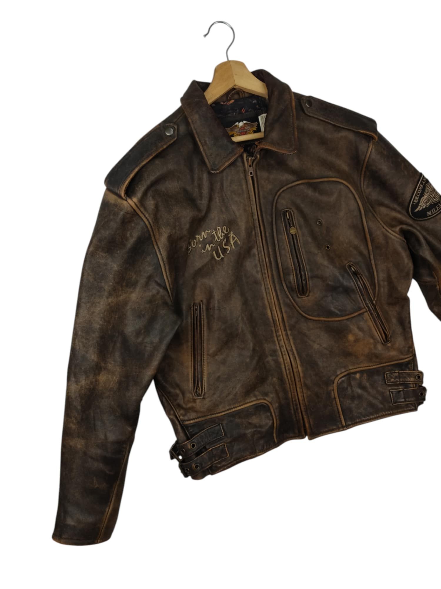 Harley Davidson VINTAGE Harley Davidson Born In The Usa Leather Jacket Size US M / EU 48-50 / 2 - 3 Thumbnail