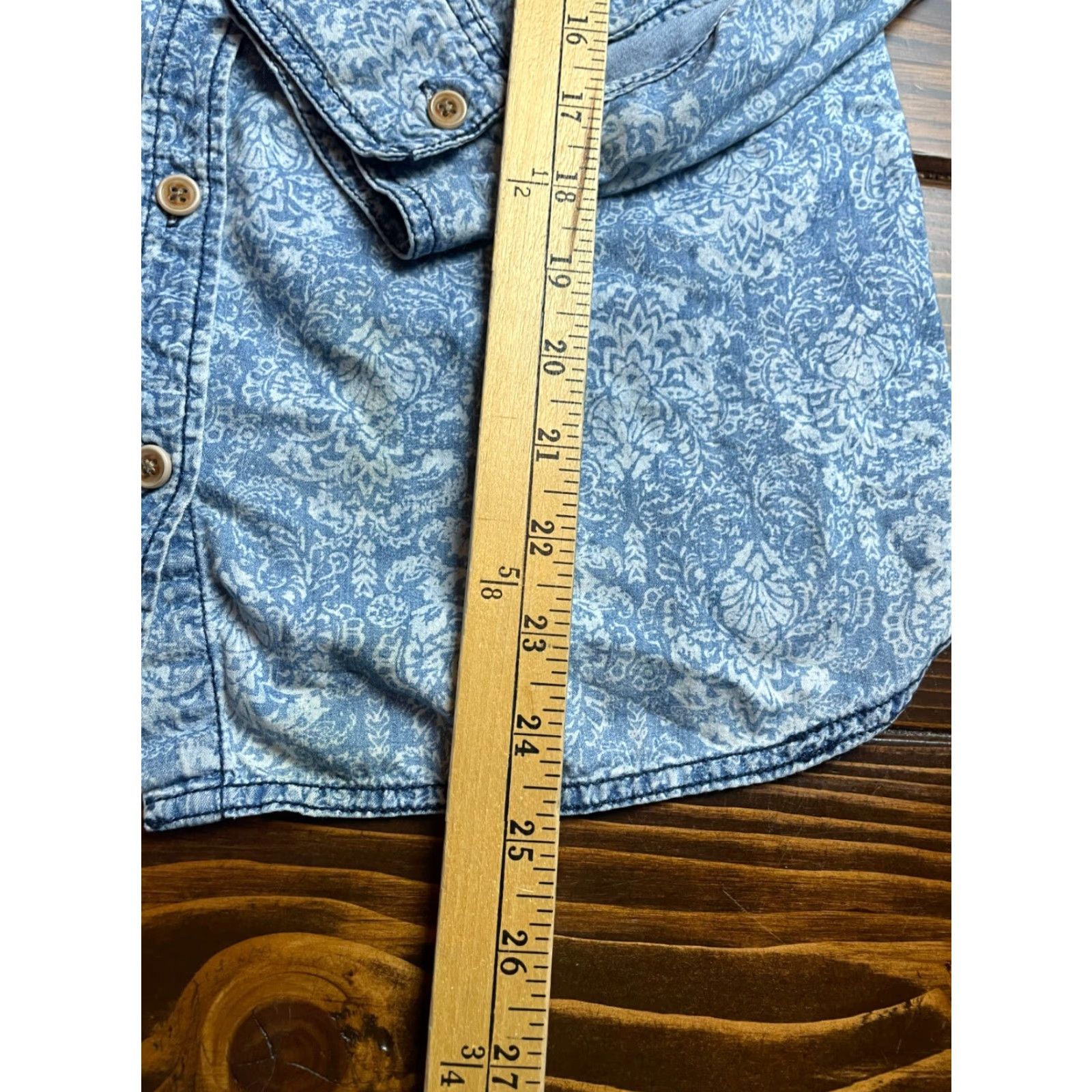 Vintage Ruff Hewn Shirt Women's S Blue Damask Chambray Button Up Pockets Long Sleeve Size S / US 4 / IT 40 - 5 Thumbnail