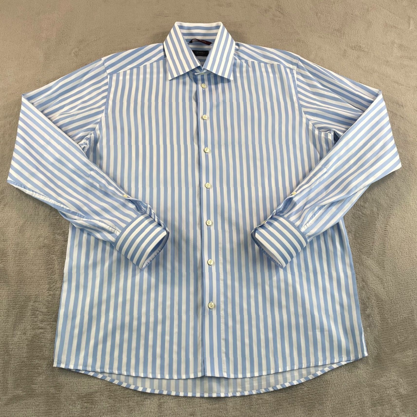 Eton ETON Dress Shirt Men 44 17.5 Blue White Striped Wrinkle Free Long Sleeve CEO Shirt Size 48R - 4 Thumbnail