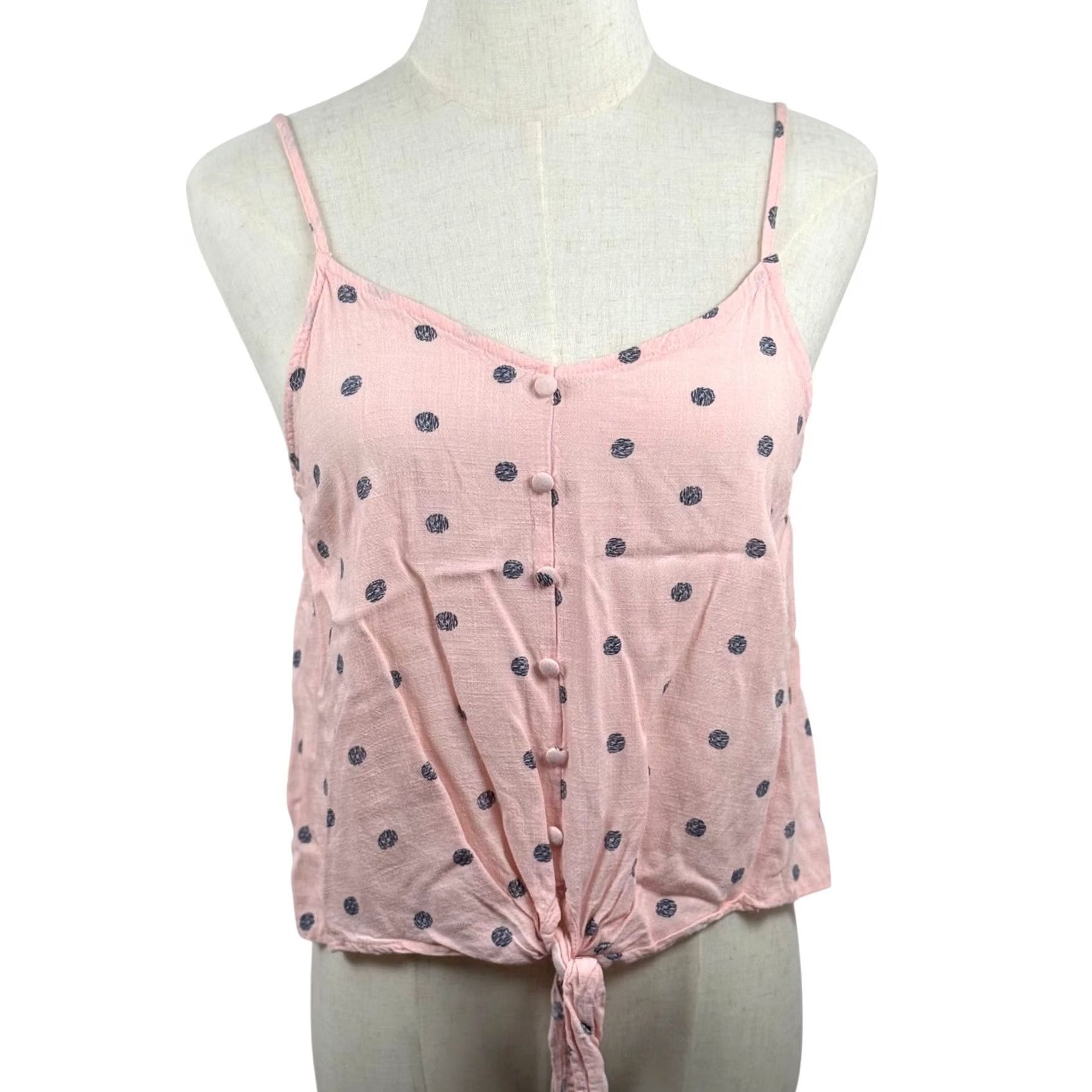 Pinko MINE Camisole Tank Top Women S Pink Polka Dot Button Front Tie TB4600 Boho Summer V-Neck Spaghetti Strap Size S Regular Color Pink Size S / US 4 / IT 40 - 2 Thumbnail