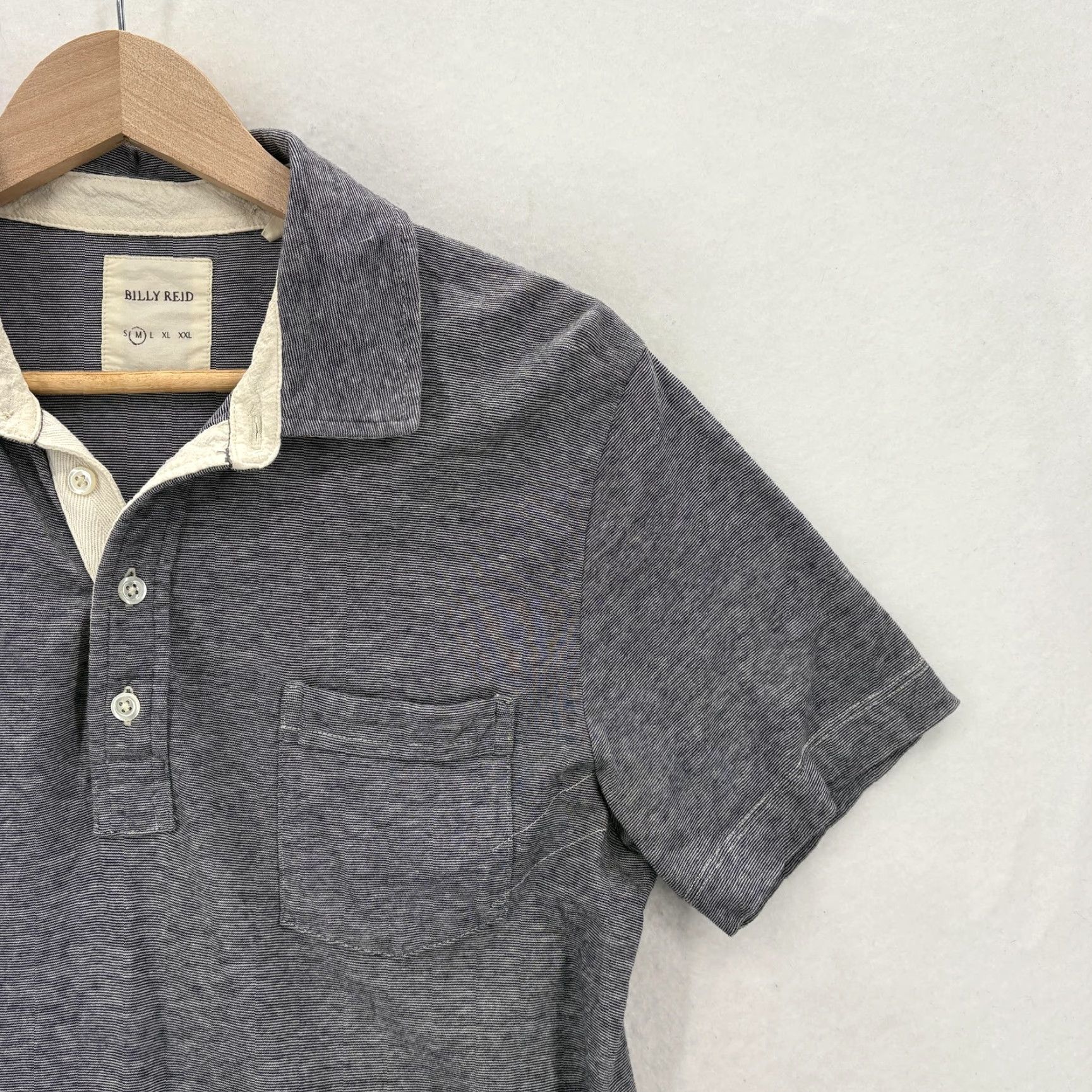 Billy Reid Billy Reid Polo Shirt Mens M Gray Stripe Pocket Jersey Cotton Casual Preppy Size US M / EU 48-50 / 2 - 2 Thumbnail