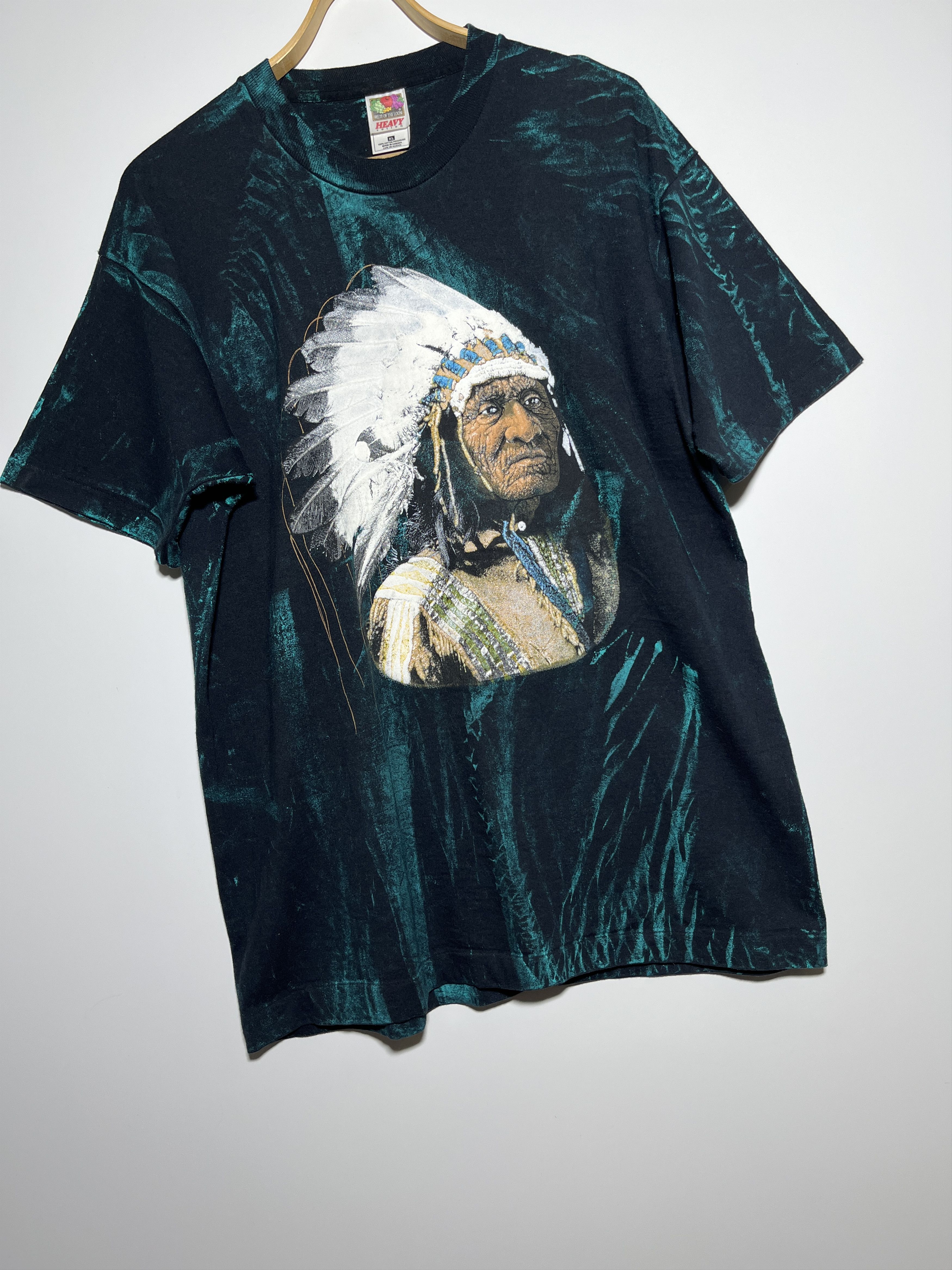 Native × Vintage Vintage 90s Fruit Of The Loom Indian All Over Print T-Shirt Size US XL / EU 56 / 4 - 4 Thumbnail