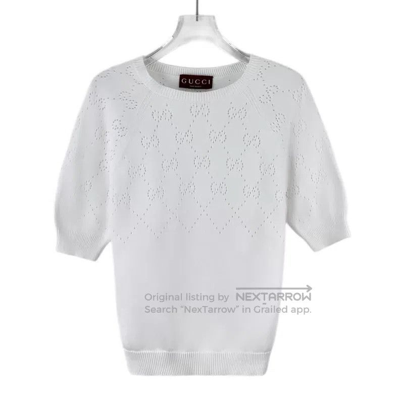 Gucci Gucci White double G hollow cotton round-neck short-sleeve Size S / US 4 / IT 40 - 1 Thumbnail