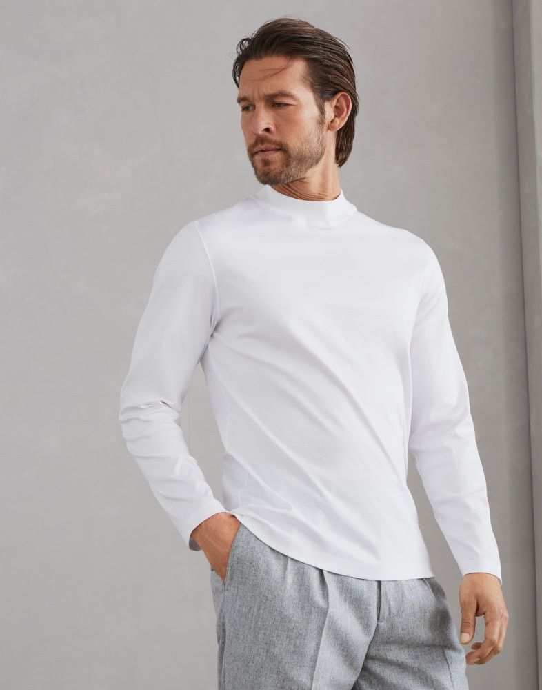 Brunello Cucinelli o1w1db10825 Turtleneck T-Shirt in White Size US L / EU 52-54 / 3 - 1 Thumbnail