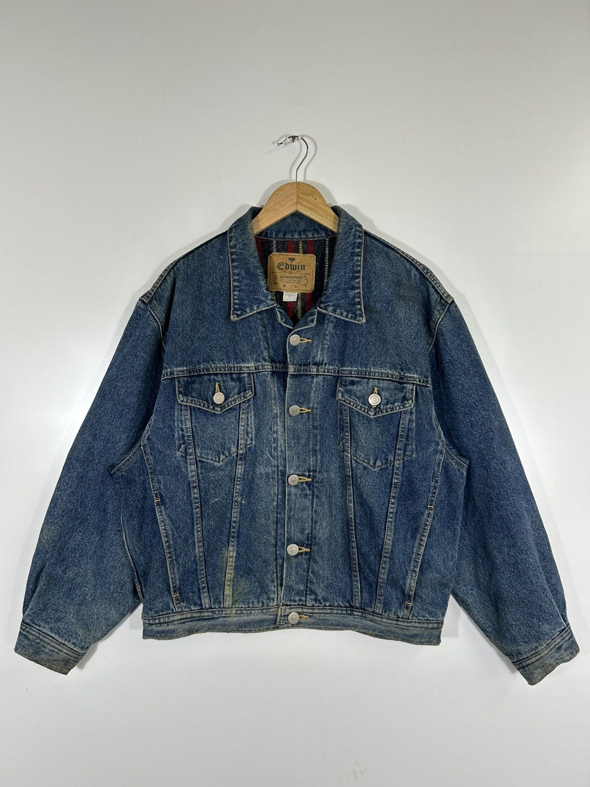 Edwin ⚡️Vintage Edwin Distressed Denim Trucker Jacket Size US L / EU 52-54 / 3 - 1 Thumbnail