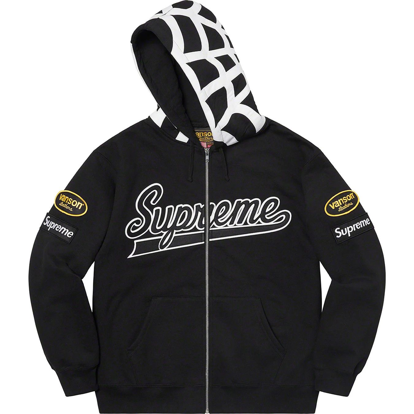 image of Supreme Vanson Leathers Spider Web Zip Up Hooded in Black, Men's (Size XL)