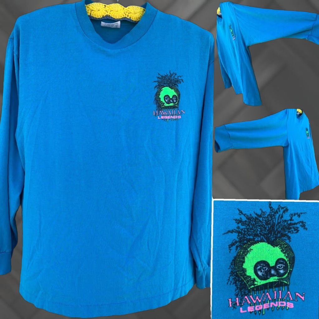 Vintage VINTAGE Hawaiian Legends HOE WA’A Neon Graphics Long Sleeve T-Shirt 1980s L Mens Blue 80s Graphic Tee Tee Jays HEF-T by Tee-Jays Size US L / EU 52-54 / 3 - 1 Thumbnail