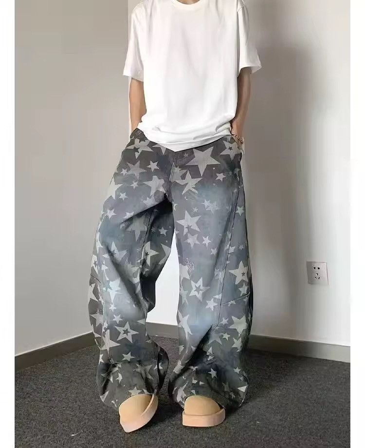 Jean Retro Vintage Style Star Printed Cargo Loose Jeans Size US 30 / EU 46 - 1 Thumbnail
