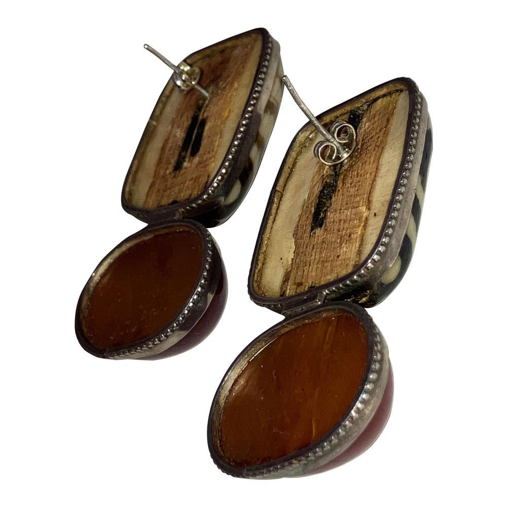Designer Sterling Dyed Water Buffalo Bone Cherry Amber Earrings Size ONE SIZE - 5 Thumbnail
