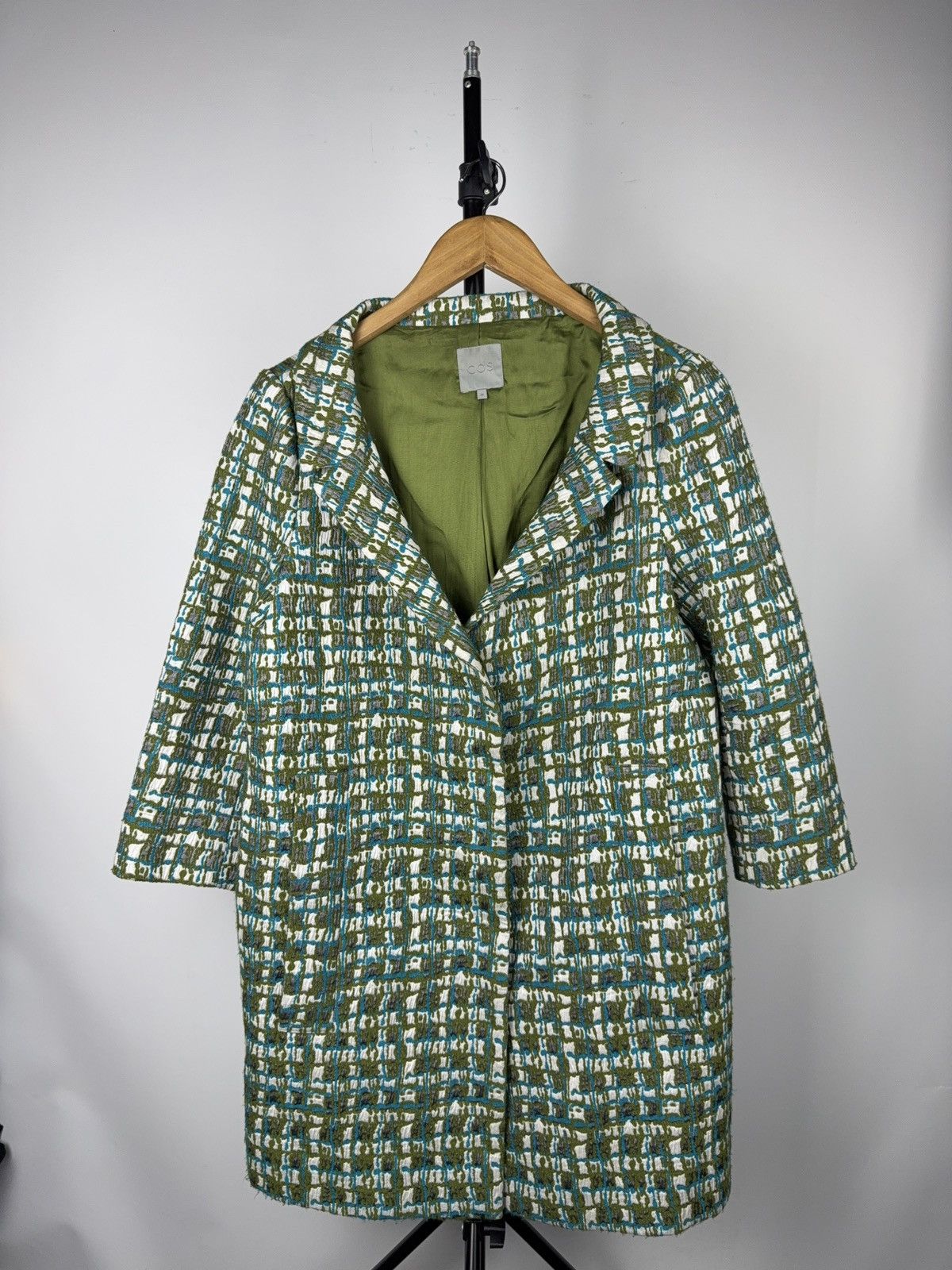Cos COS Textured Jacquard Coat Green Abstract Pattern SZ 36 S/M Size S / US 4 / IT 40 - 1 Thumbnail