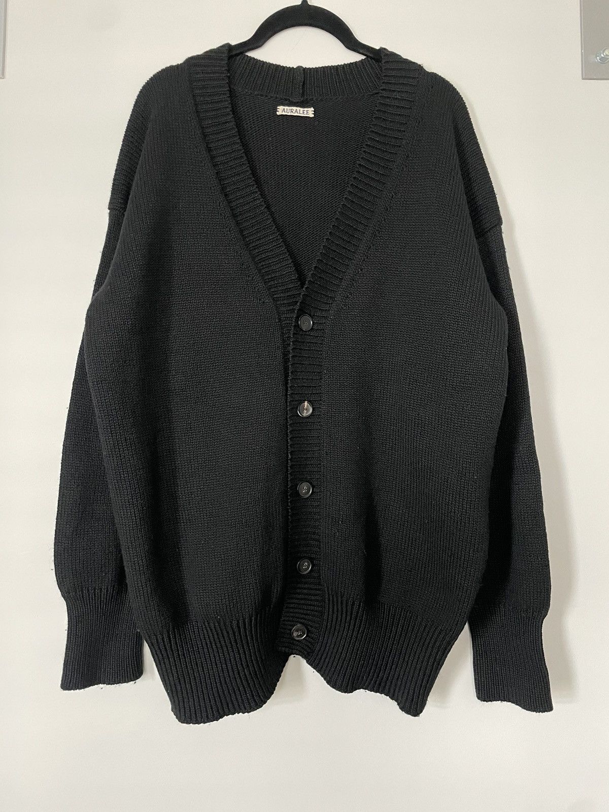 Japanese Brand AURALEE Felt Wool Yarn Knit Cardigan Rib Black Size 3 |  Grailed