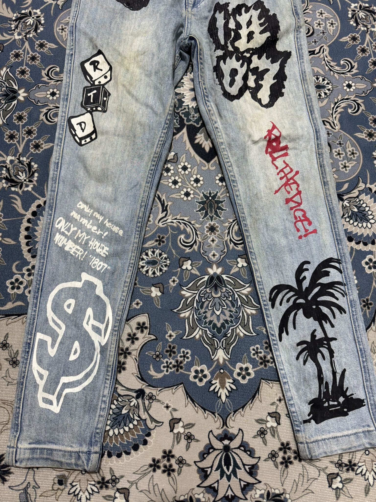 Japanese Brand Vintage Roll The Dice Graphic Printed Skinny Jeans Size US 29 - 4 Thumbnail
