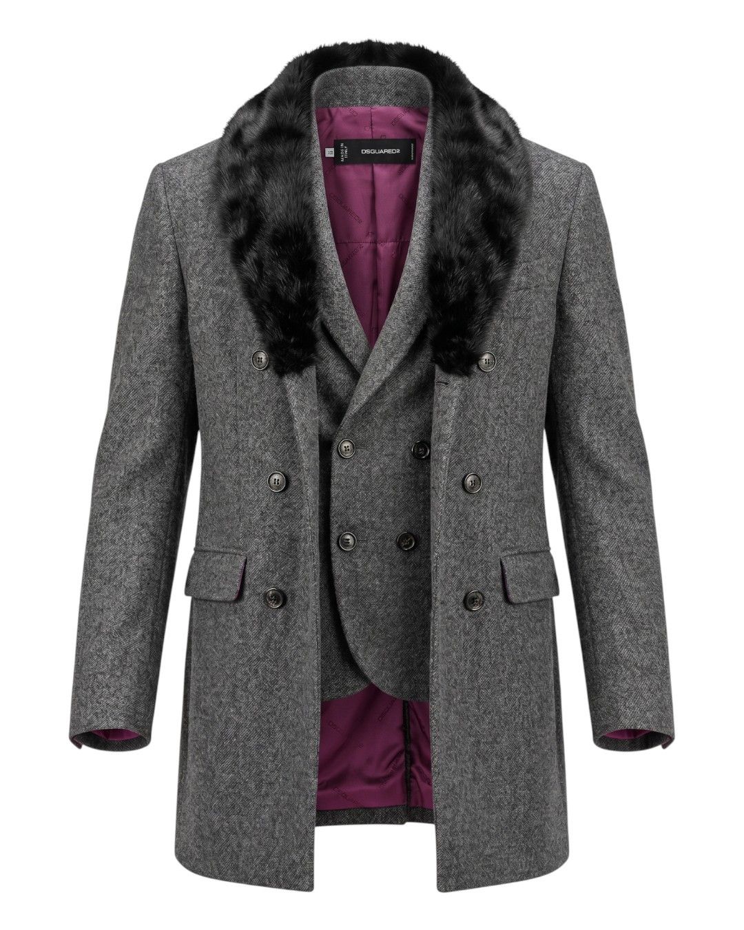 Dsquared2 MINK FUR COLLAR DOUBLE LAYERED WOOL COAT Size US M / EU 48-50 / 2 - 1 Thumbnail