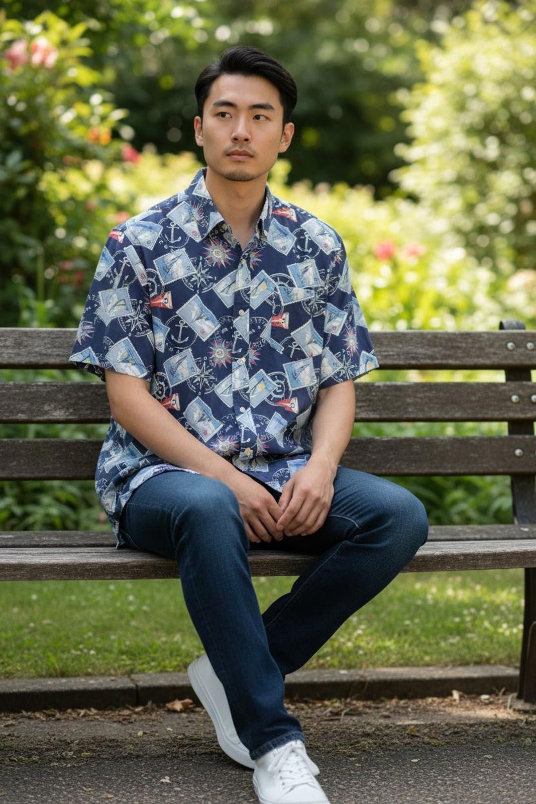 Chaps Chaps Men's Navy Blue Hawaiian Shirt with Nautical Print Size US XL / EU 56 / 4 - 2 Thumbnail