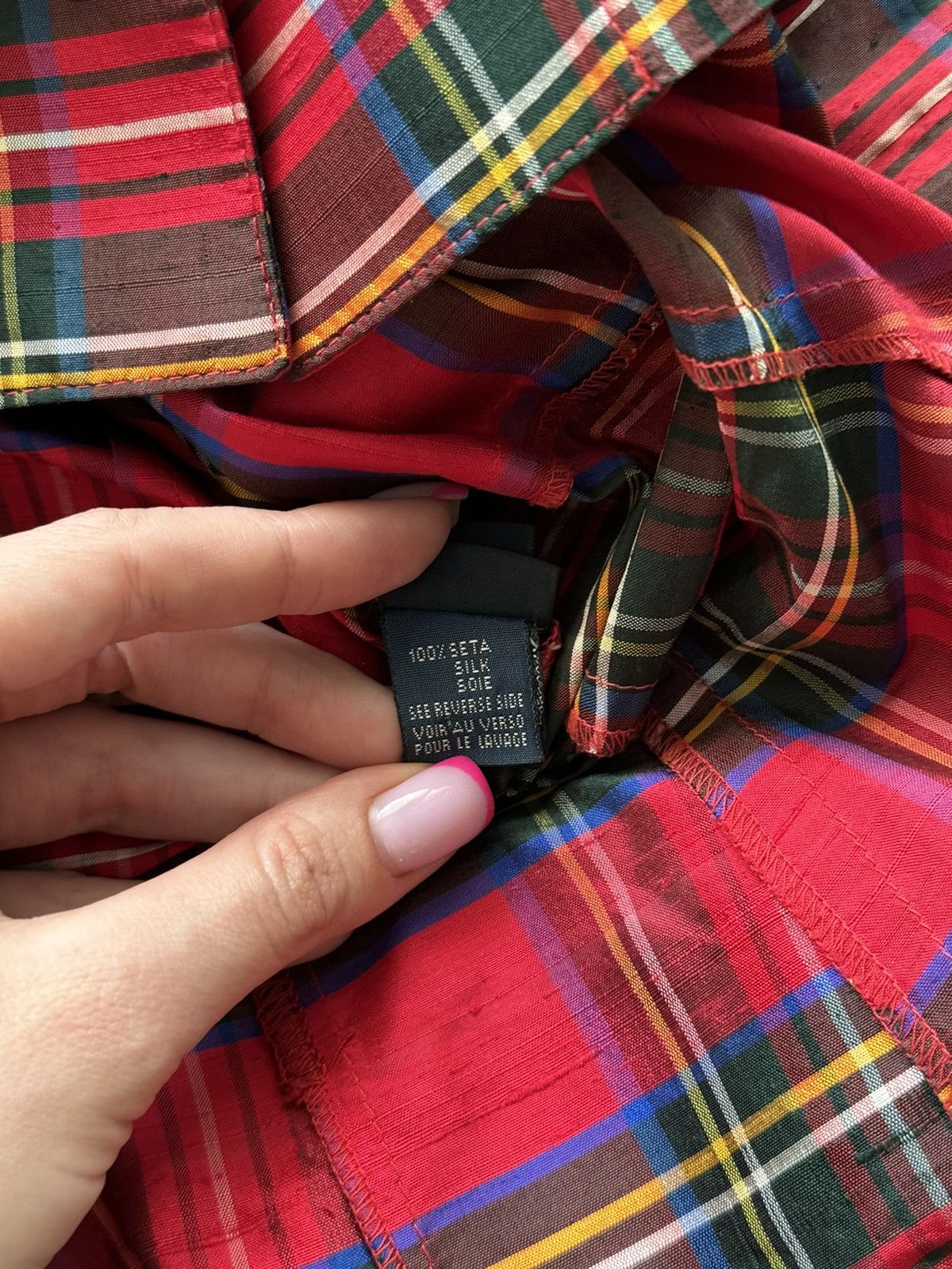Polo Ralph Lauren × Ralph Lauren × Vintage Ralph Lauren 100% silk tartan blouse shirt Size M / US 6-8 / IT 42-44 - 6 Thumbnail