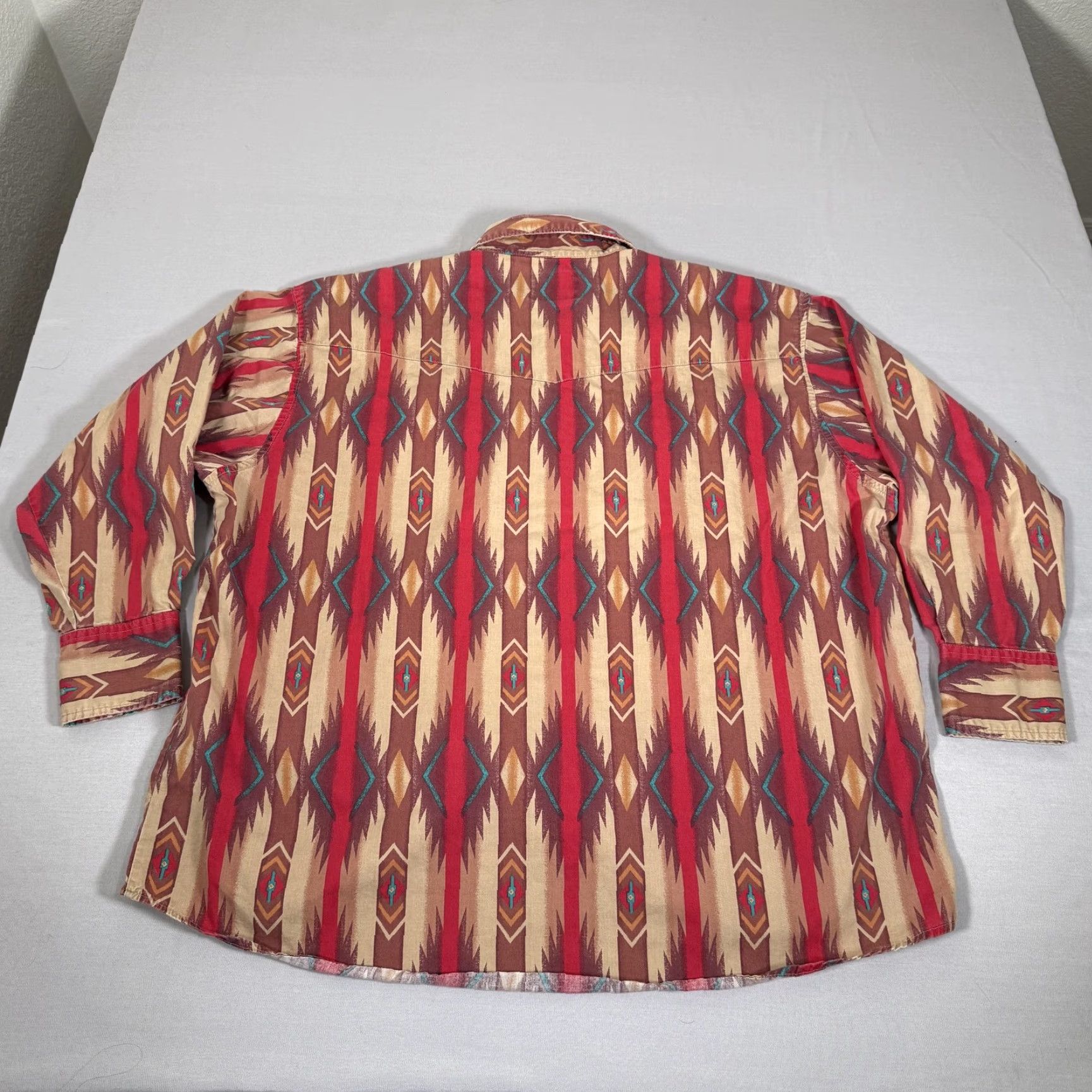 Wrangler Wrangler Shirt Mens 2XL Beige Red Pearl Snap Aztec Brushpopper Western Cowboy Size US XXL / EU 58 / 5 - 7 Thumbnail