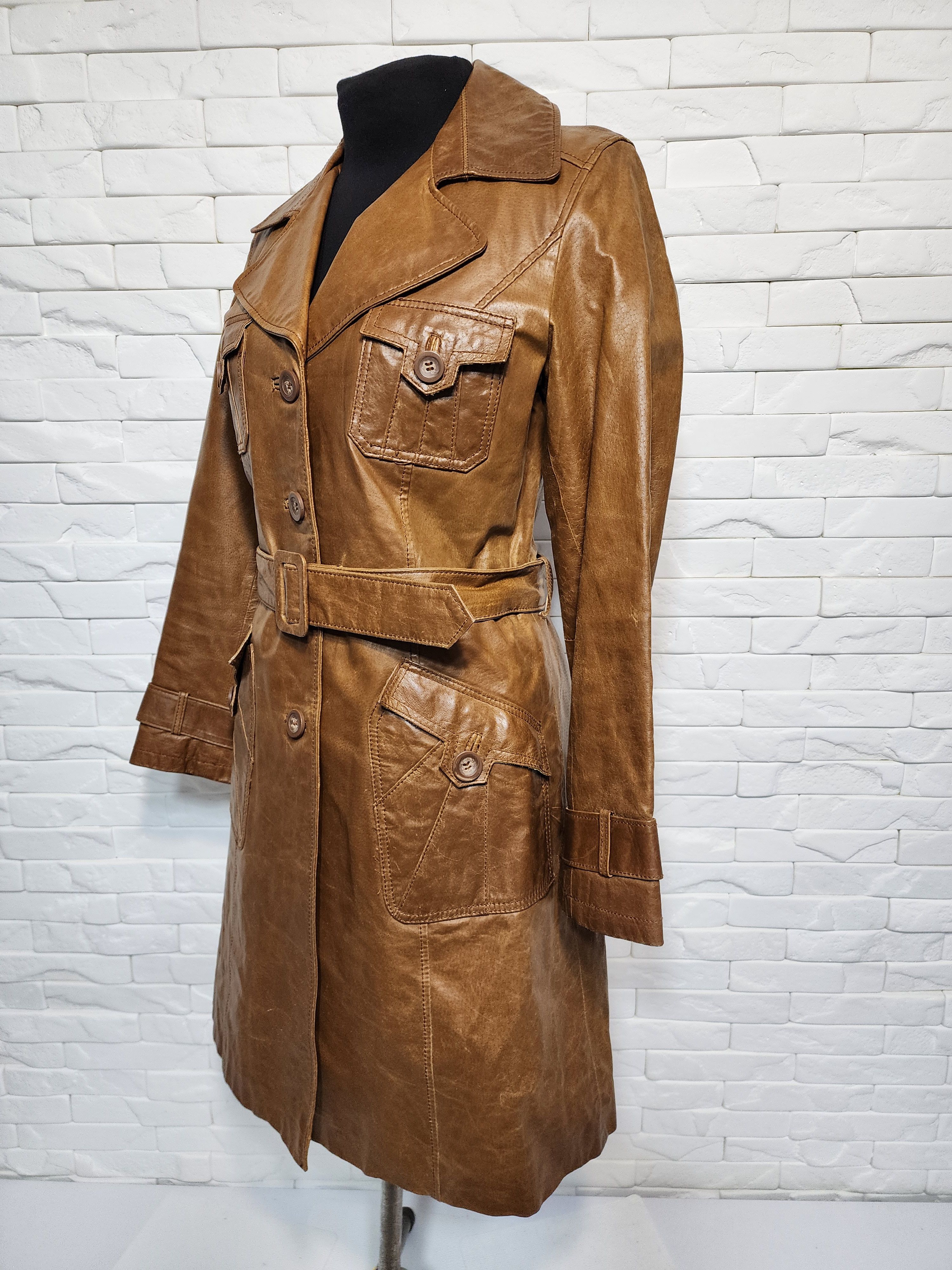 Designer Women's brown genuine leather raincoat. Size M / US 6-8 / IT 42-44 - 2 Thumbnail