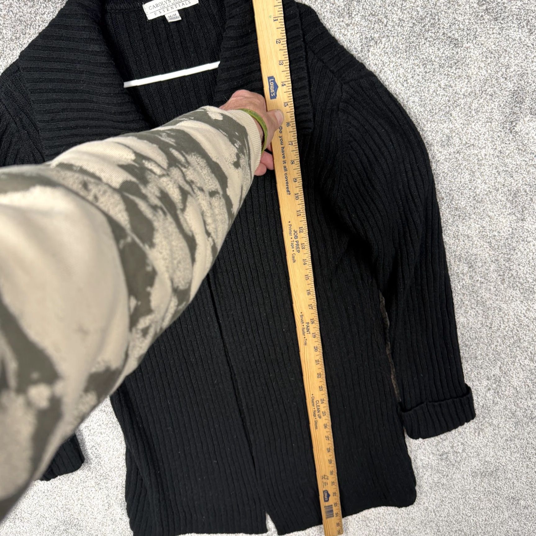 Vintage Carolyn Taylor Cardigan Sweater Womens M Black Ribbed Knit Open Front Collared Long Sleeve Classic Retro Knit Size M / US 6-8 / IT 42-44 - 2 Thumbnail