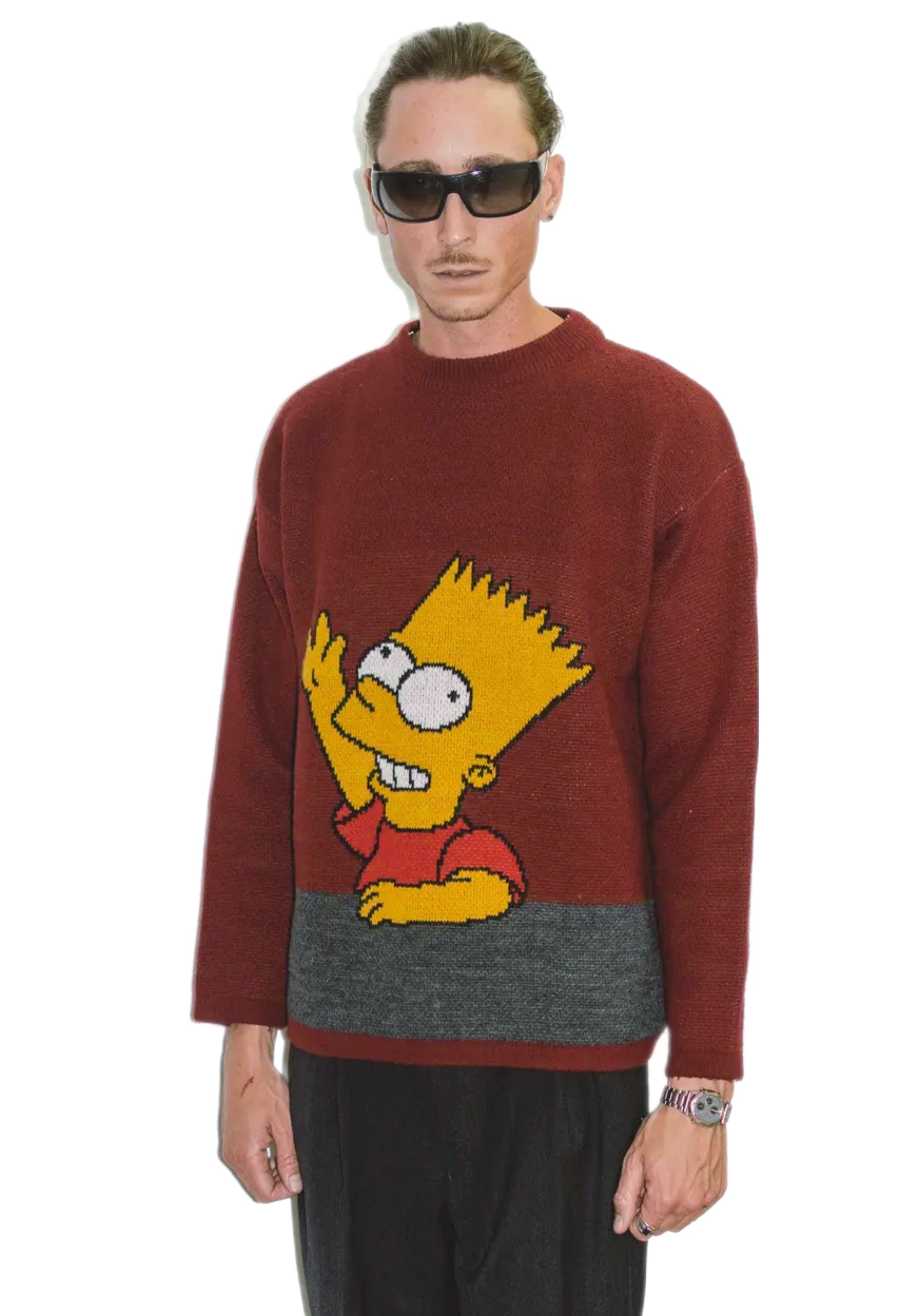 Designer × The Simpsons × Vintage Rare Y2k Bart Simpson oversize cartoon graphic Sweater Size US M / EU 48-50 / 2 - 1 Thumbnail