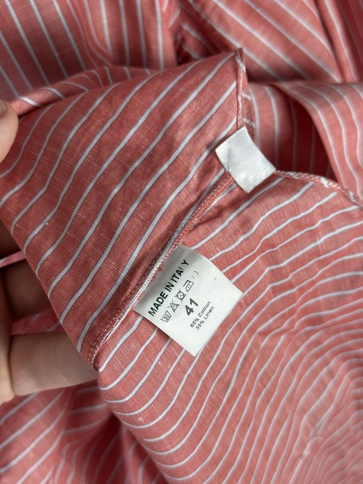 Isaia Mens Isaia Multi Striped Coton / Linen Shirt Multi Size US M / EU 48-50 / 2 - 12 Thumbnail