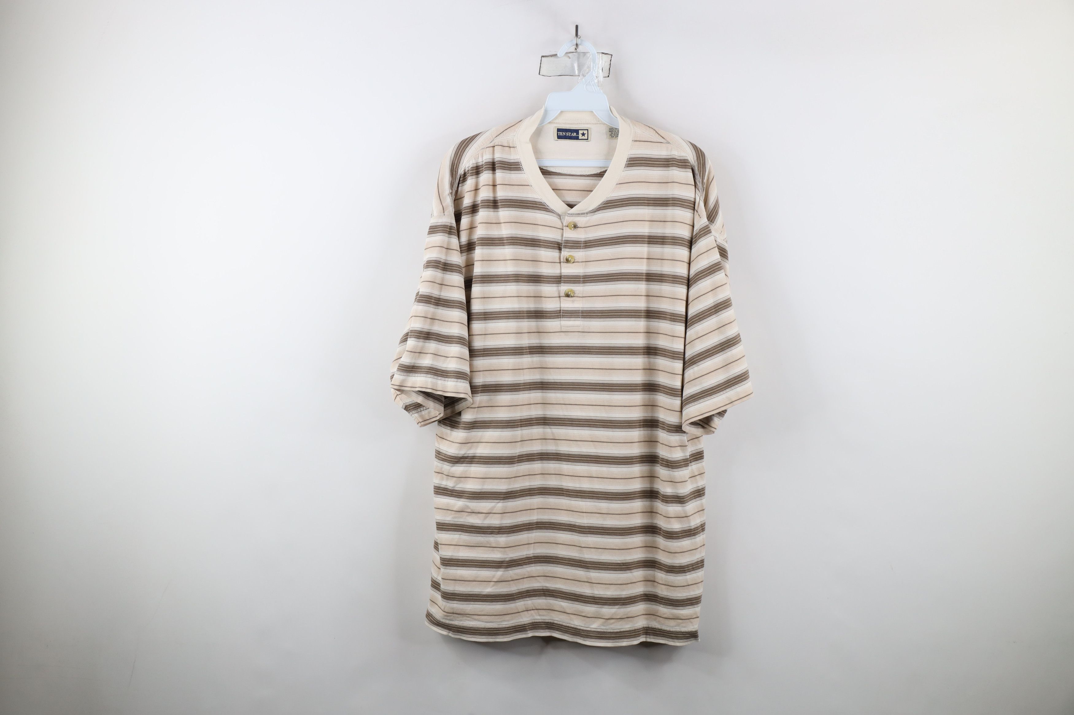 Vintage Vintage 90s Streetwear Striped Short Sleeve Henley T-Shirt Size US L / EU 52-54 / 3 - 1 Thumbnail