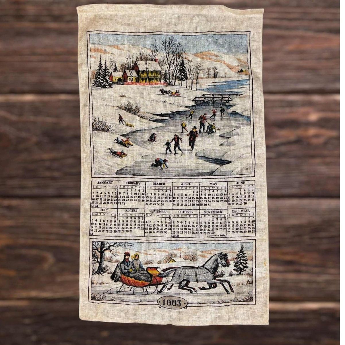 Other Vintage 1983 Linen Calendar Towel Winter Scene Horse Size ONE SIZE - 1 Thumbnail