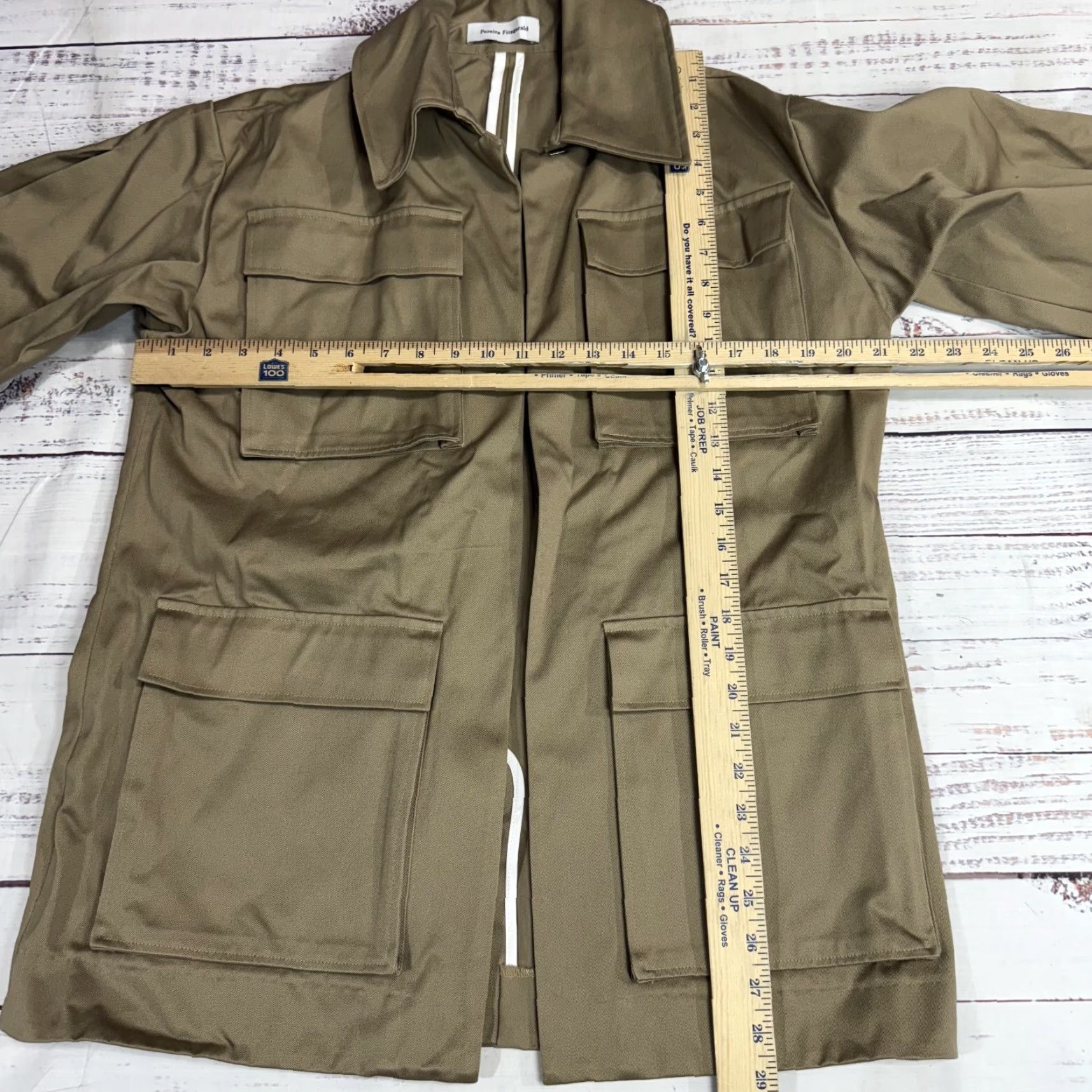 Vintage Pereira Fitzgerald Khaki Utility Jacket Coat Open Front Cotton Womens L Size L / US 10 / IT 46 - 2 Thumbnail