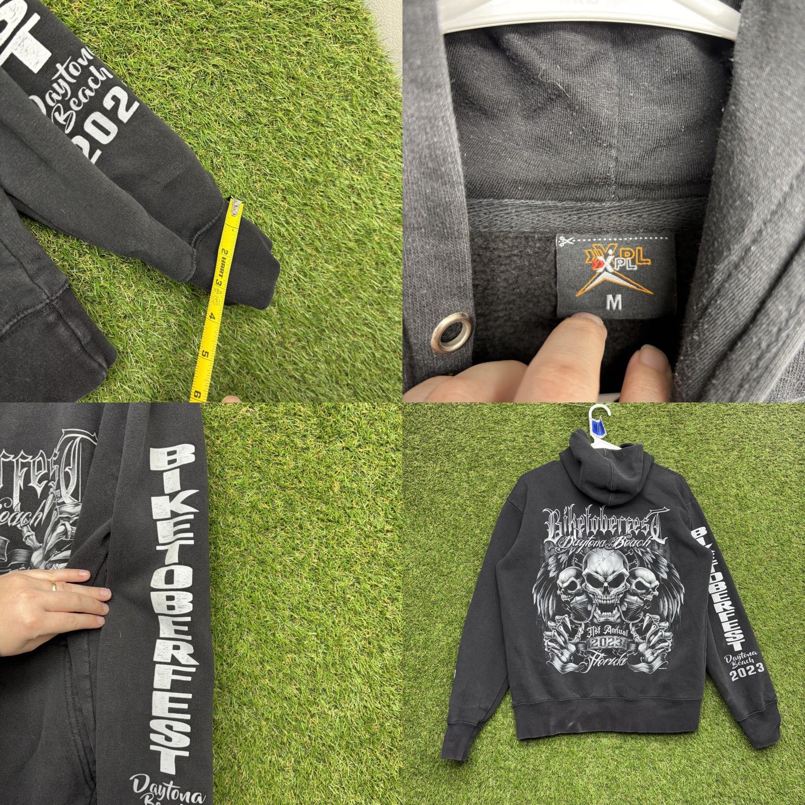 Vintage Biketoberfest Hoodie Mens Medium Black AOP Skull Graphic Grunge Biker y2k Size US M / EU 48-50 / 2 - 8 Thumbnail