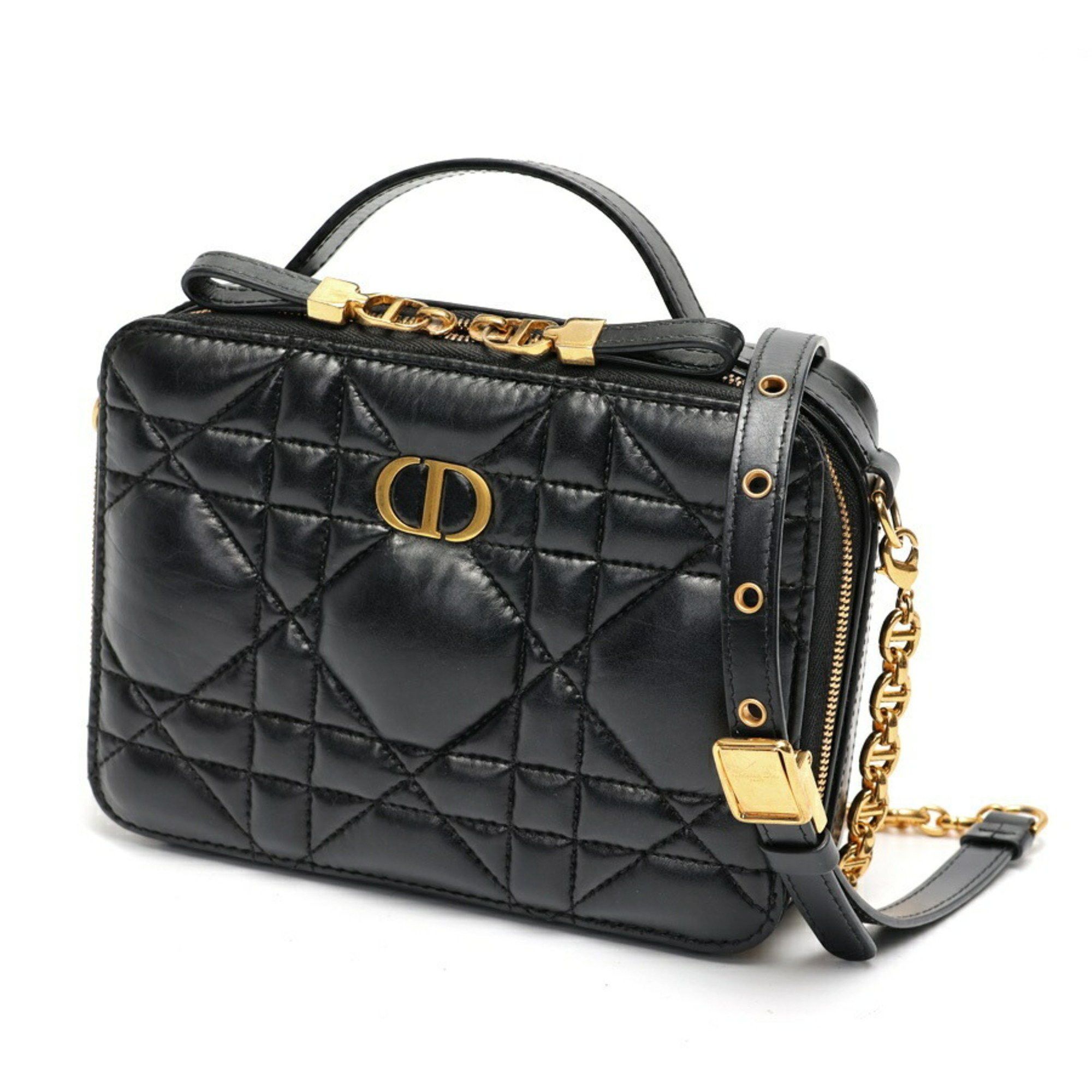 Christian Dior Dior Caro Box Bag Shoulder S5140Ungx_M900 Macrocannage Quilted Calf Leather S-157738 in Black, Women's