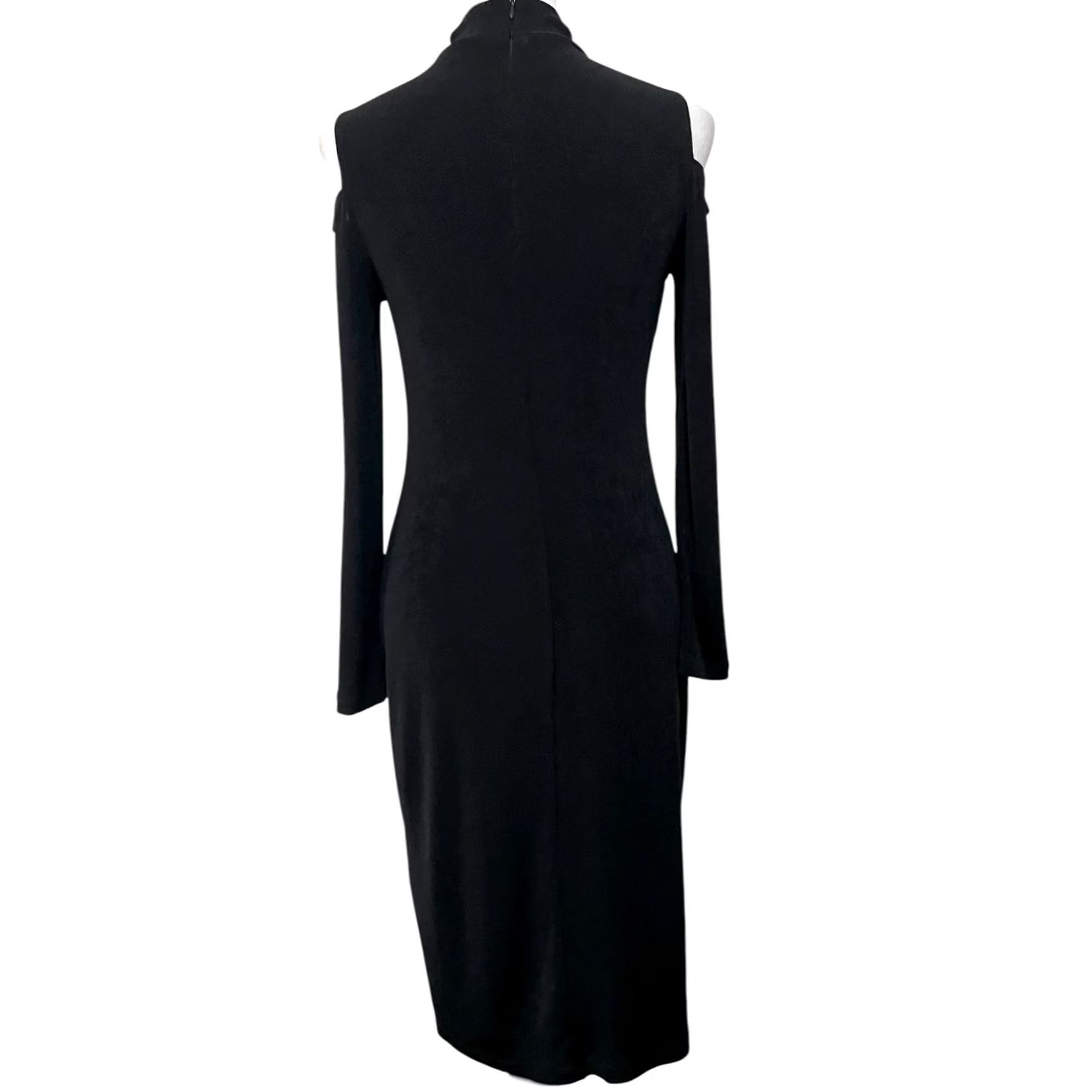 Vintage CHICO’S TRAVELERS Dress Black Slinky Knit Cold Shoulder Midi Womens S Small Illusion: 0 Size S / US 4 / IT 40 - 3 Thumbnail